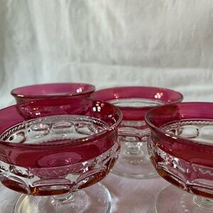 Vintage Indiana Glass Ruby Flash Crown Thumbprint Sherbet Glasses (set of 4)